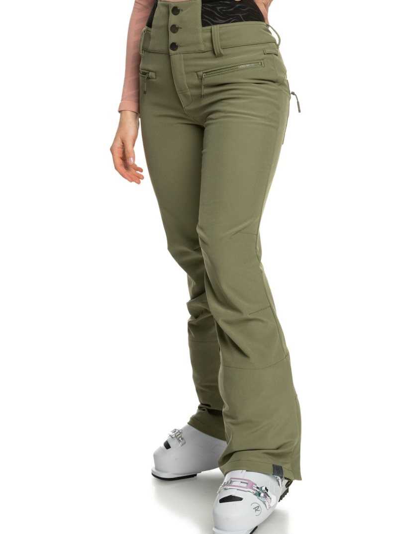 Deep Lichen Green Roxy Rising High Shell Snow Pants | GOSEZX790