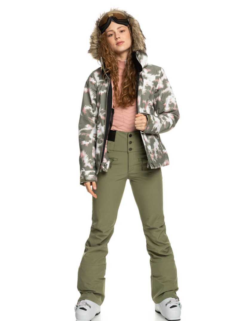 Deep Lichen Green Roxy Rising High Shell Snow Pants | GOSEZX790