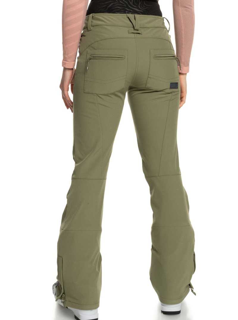 Deep Lichen Green Roxy Rising High Shell Snow Pants | GOSEZX790