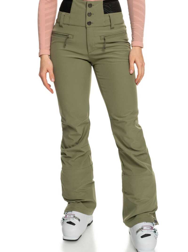 Deep Lichen Green Roxy Rising High Shell Snow Pants | GOSEZX790