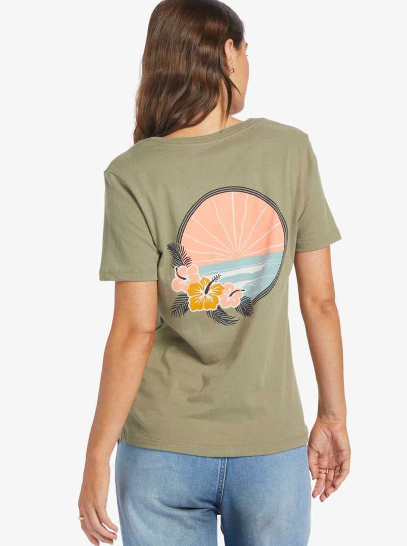 Deep Lichen Green Roxy Tropical Oasis V-Neck T-Shirt | OBDQYG728