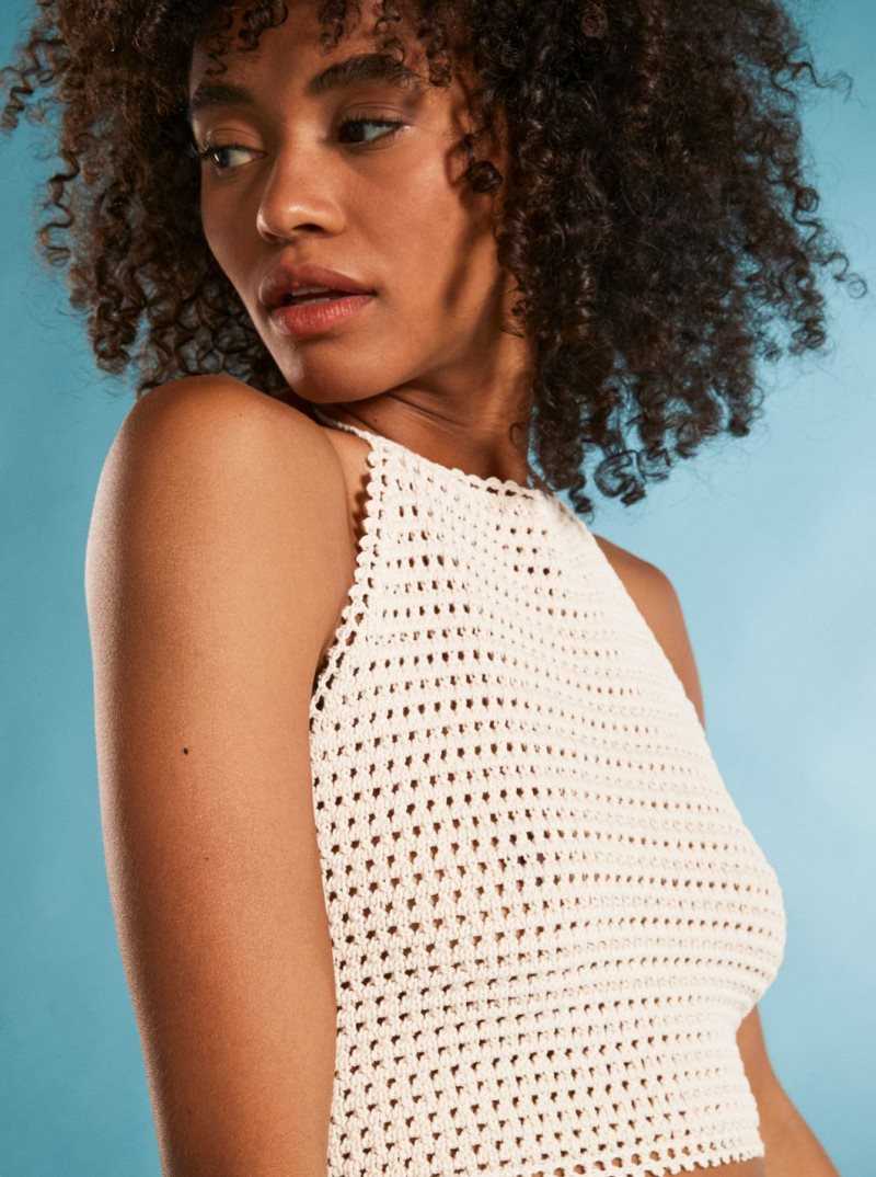 Egret Roxy Daydreamer Cropped Knit Halter Top | RTMWBZ674