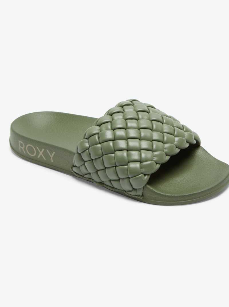 Forest Green Roxy Slippy Puff Sandals | CMHEOI436