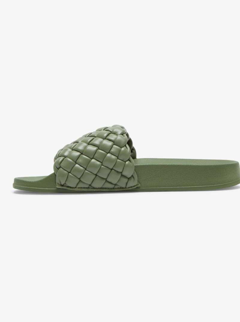 Forest Green Roxy Slippy Puff Sandals | CMHEOI436