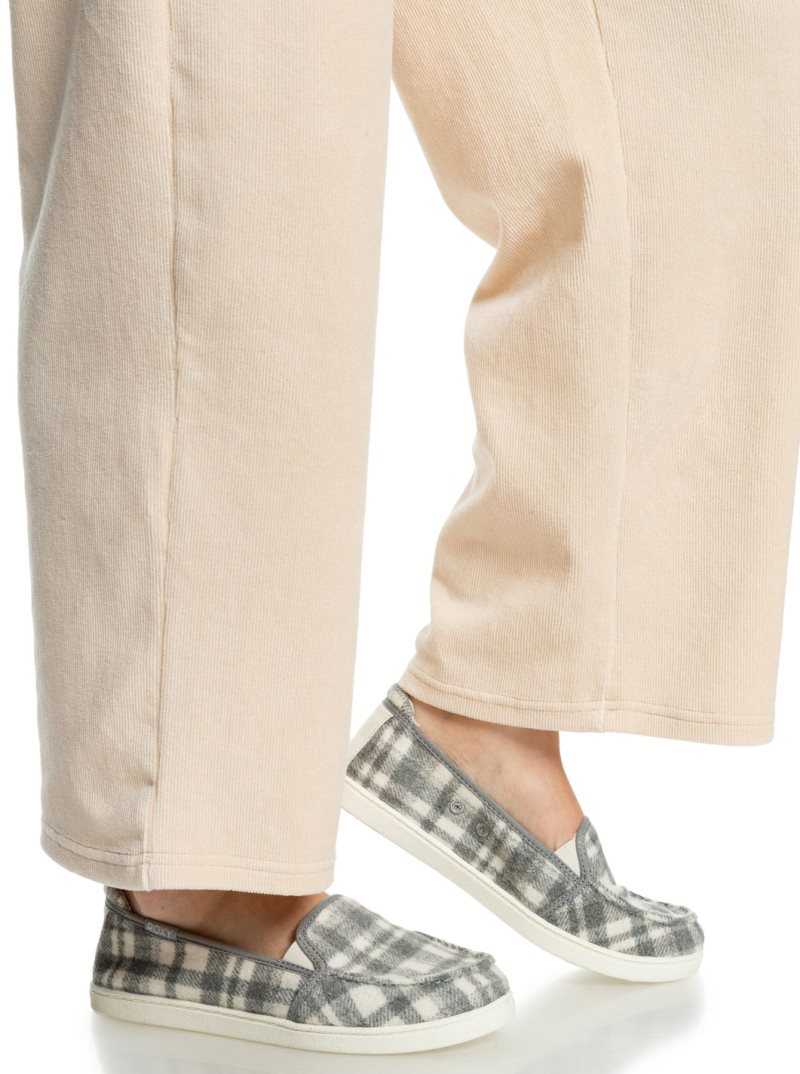 Grey Plaid Roxy Minnow Faux Fur-Lined Slip-On Shoes | XUMBFG178