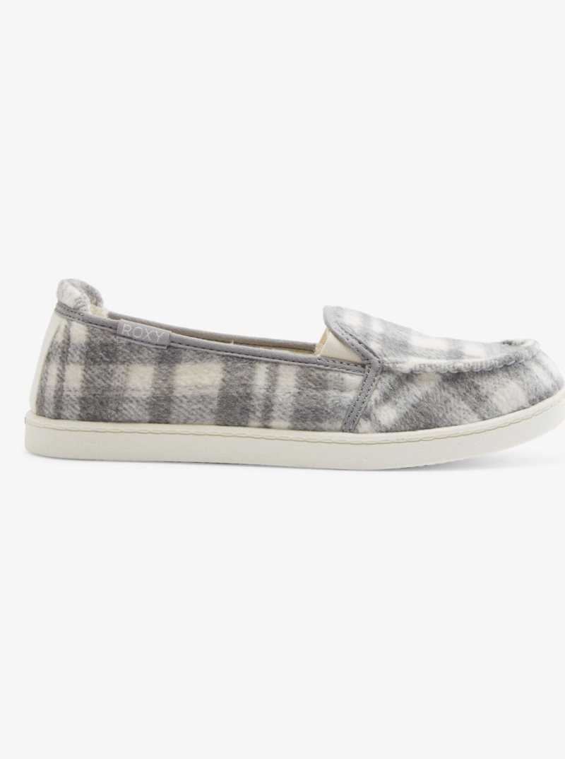 Grey Plaid Roxy Minnow Faux Fur-Lined Slip-On Shoes | XUMBFG178