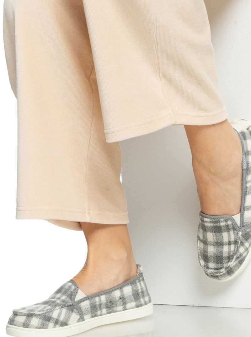 Grey Plaid Roxy Minnow Faux Fur-Lined Slip-On Shoes | XUMBFG178