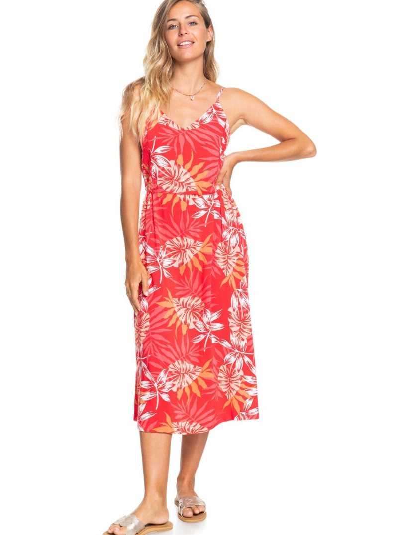 Hibiscus Seaside Tropics V1 Roxy Land Of Life Strappy Midi Dress | DILZCR817