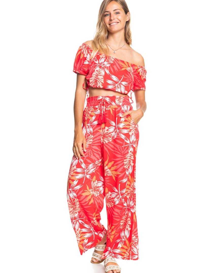 Hibiscus Seaside Tropics V1 Roxy Slow Rhythm Elasticized Beach Pants | FBVMNW961