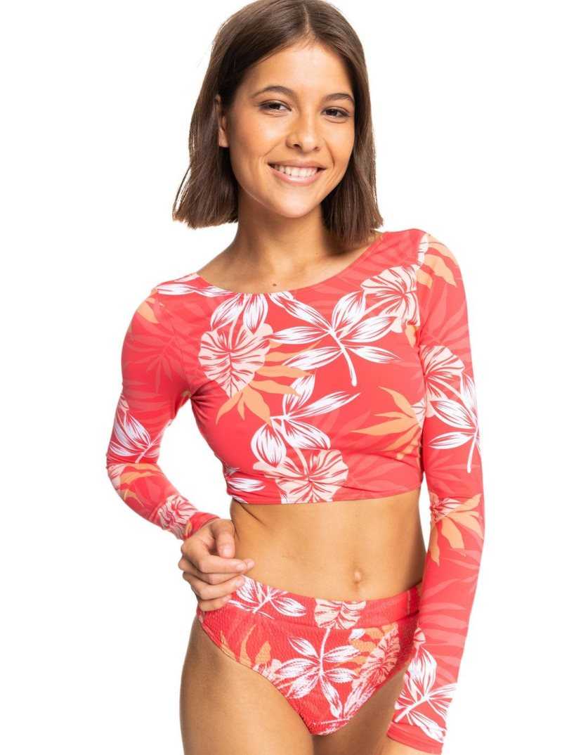 Hibiscus Seaside Tropics V1 S Roxy Seaside Tropics Cropped Long Sleeve UPF 50 Rashguard | RWIJVG041