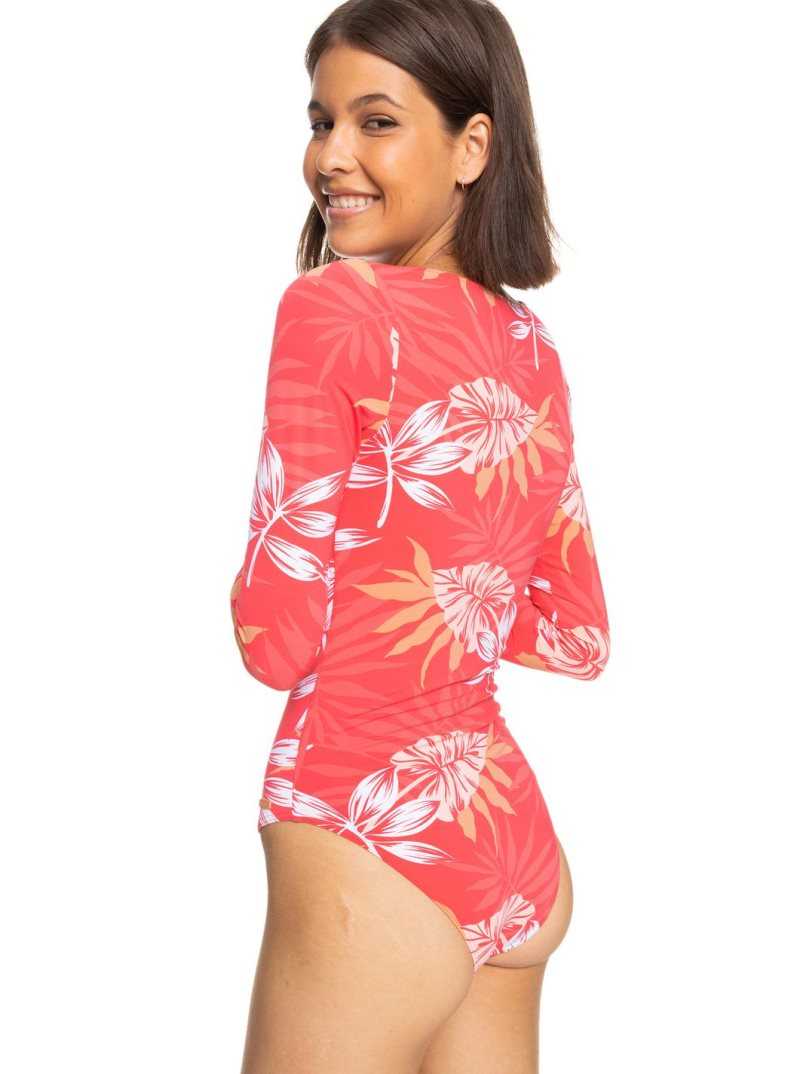 Hibiscus Seaside Tropics V1 S Roxy Twist Long Sleeve UPF 50 One-Piece Swimsuit | HIXFZY684