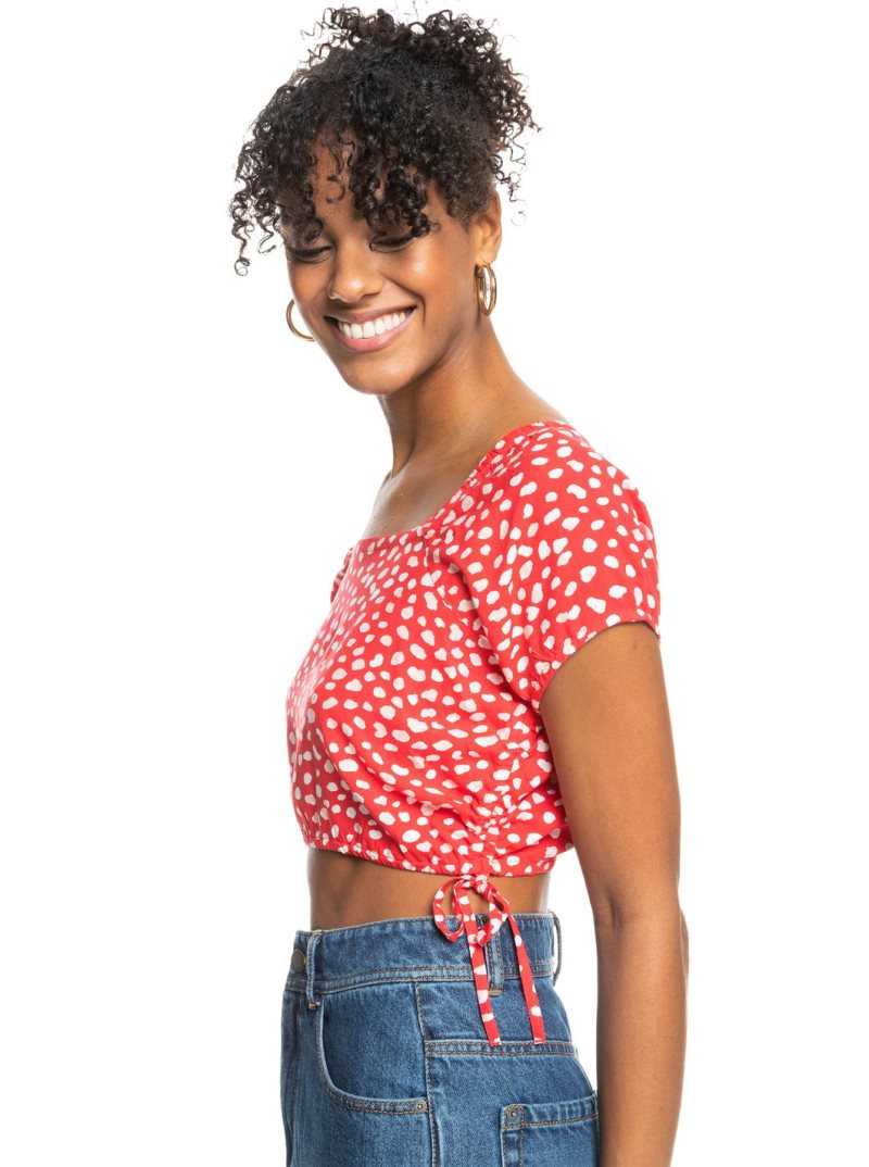 Hibiscus Wild Dots Roxy Dear Amor Printed Short Sleeve Crop Top | ZSBLPA076