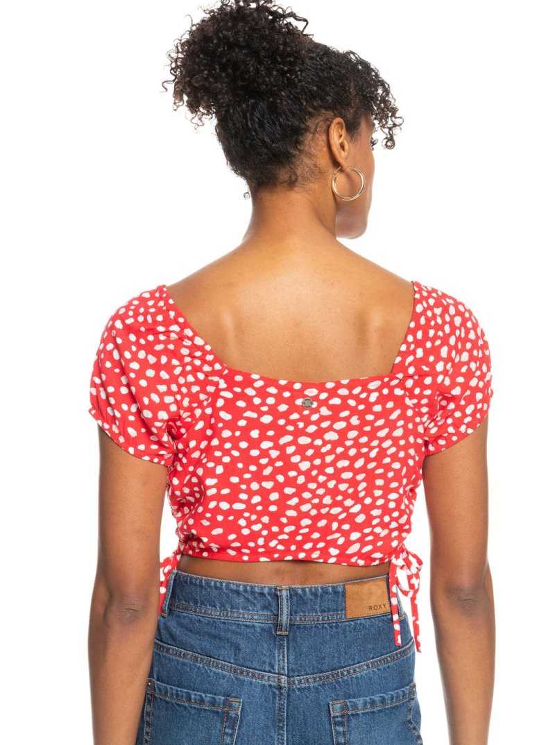 Hibiscus Wild Dots Roxy Dear Amor Printed Short Sleeve Crop Top | ZSBLPA076