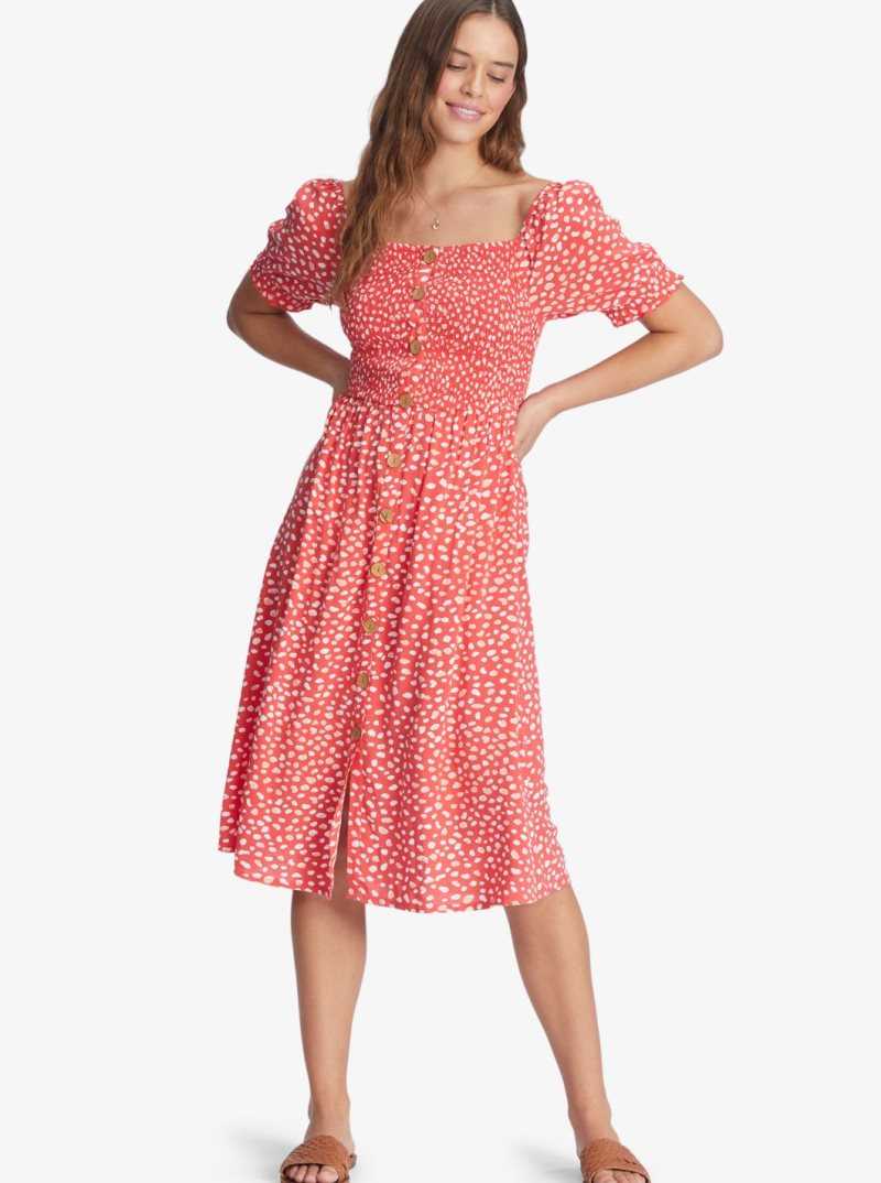 Hibiscus Wild Dots Roxy Sunshine Mind Woven Dress | SKYQDJ648