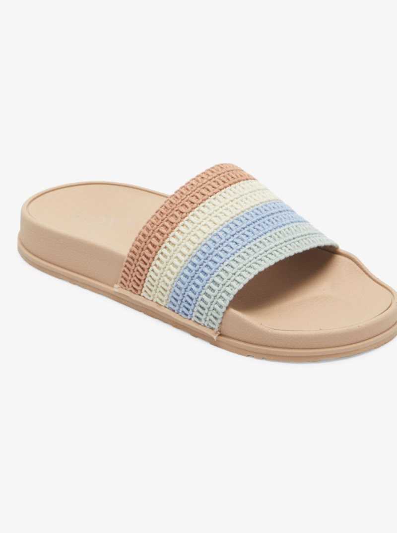 Light Blue/Brown Roxy Slippy Crochet Sandals | VGJIQX768