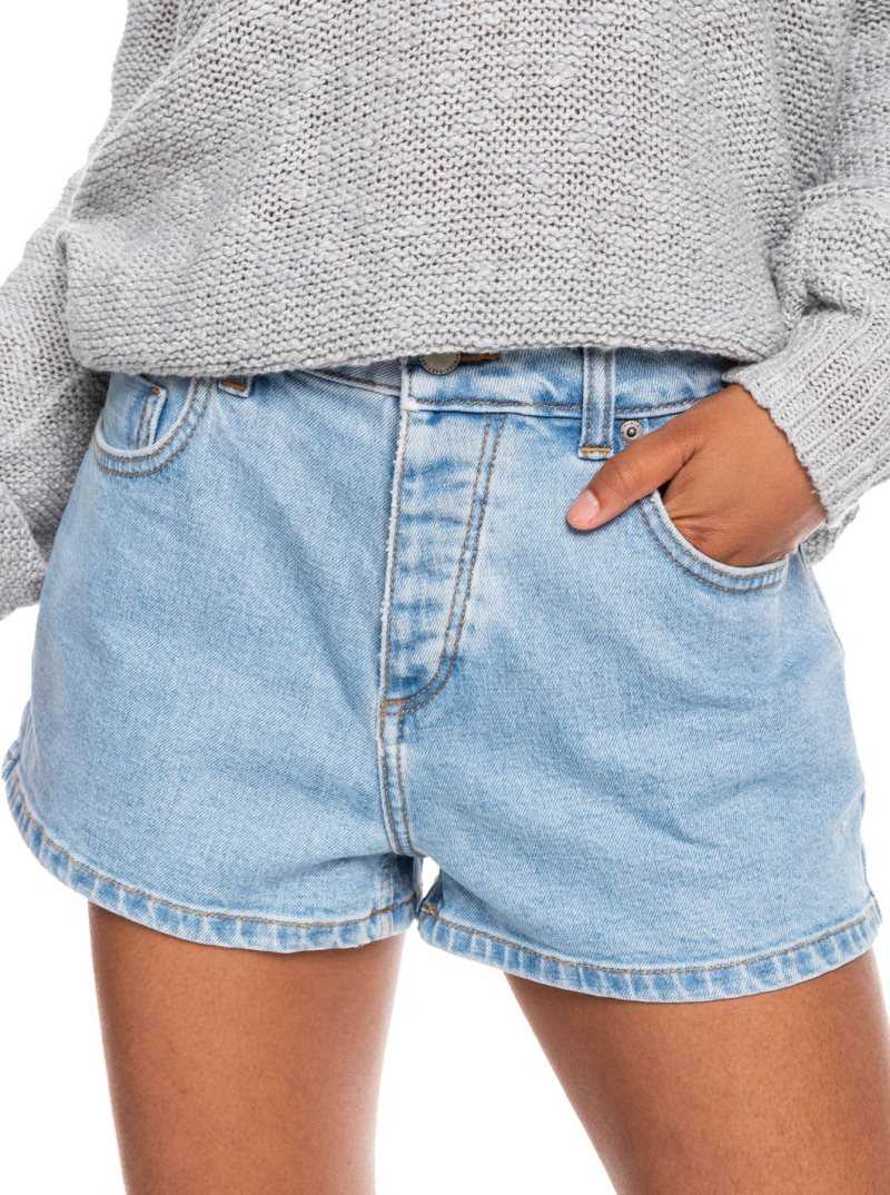 Light Blue Roxy Call Me Back Denim Shorts | DQCHVP571