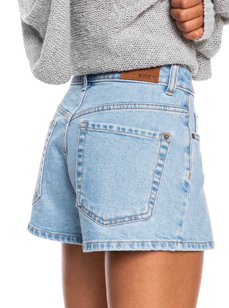 Light Blue Roxy Call Me Back Denim Shorts | DQCHVP571