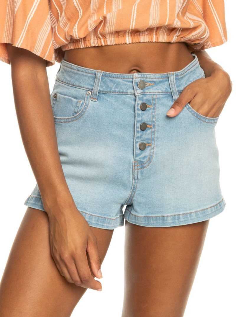 Light Blue Roxy Holiday Stuff High High Waist Denim Shorts | UJYBFQ823