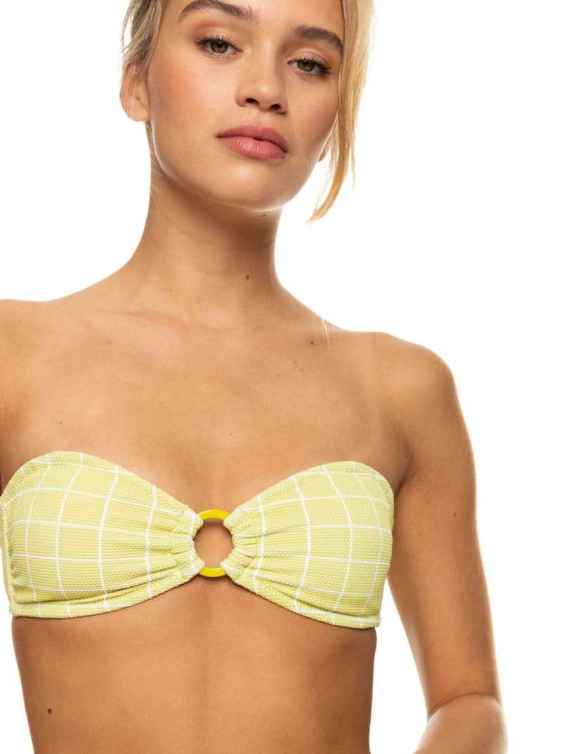 Linden Green Check Me Out  S Roxy Salty Shine O-Ring Bandeau Bikini Top | CXYHMD869