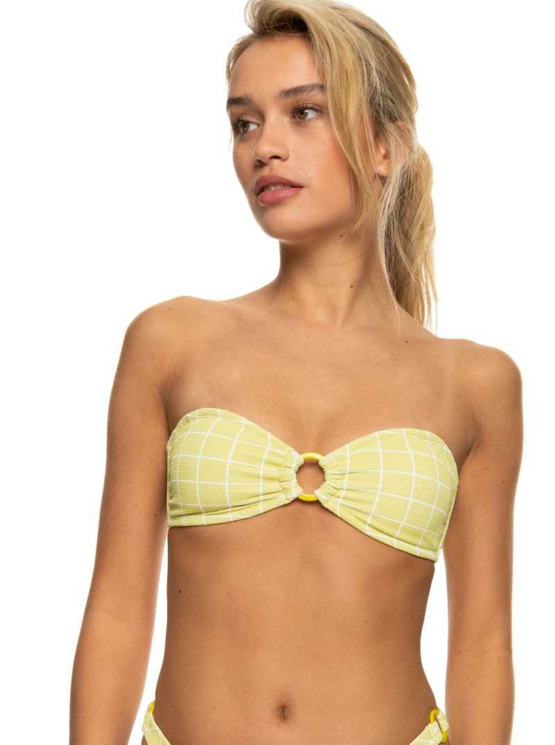 Linden Green Check Me Out  S Roxy Salty Shine O-Ring Bandeau Bikini Top | CXYHMD869