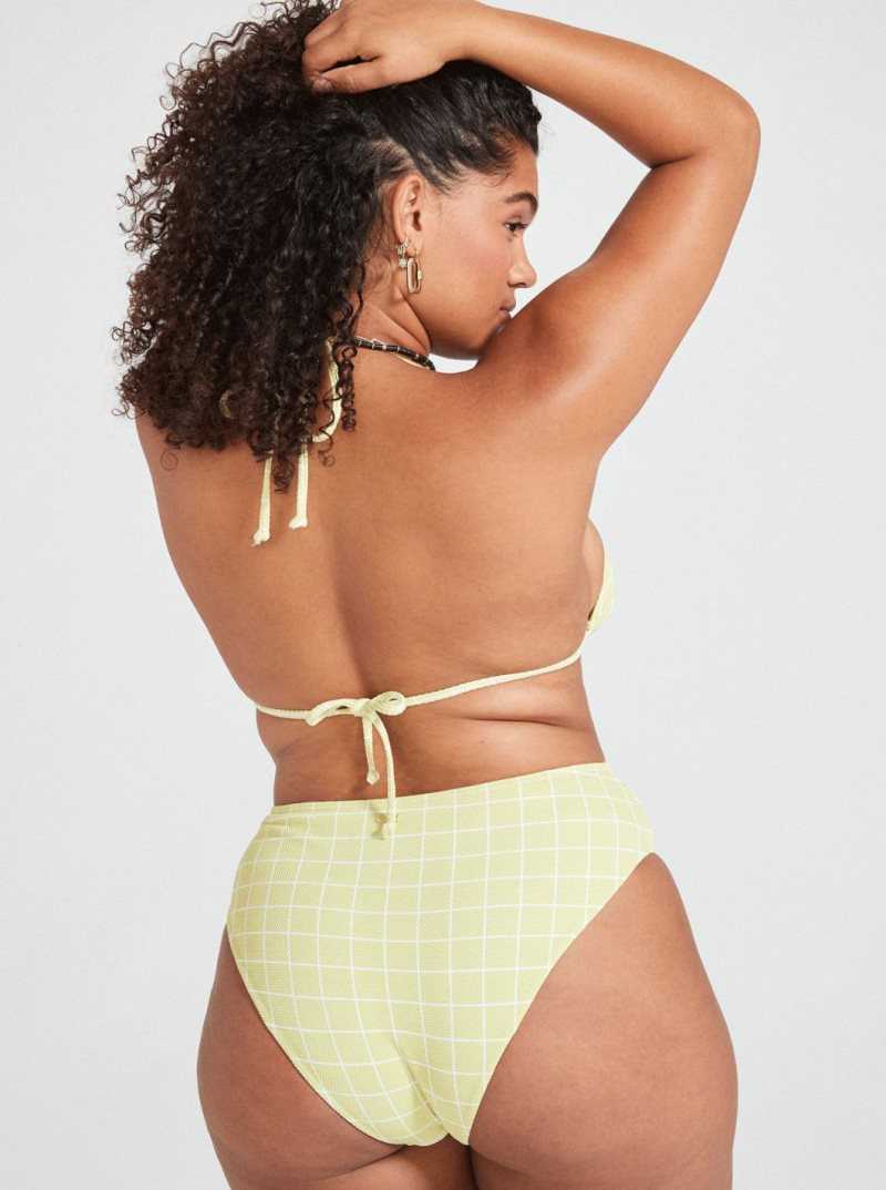 Linden Green Check Me Out  S Roxy Salty Shine High-Waisted Bikini Bottom | DQBJRT692