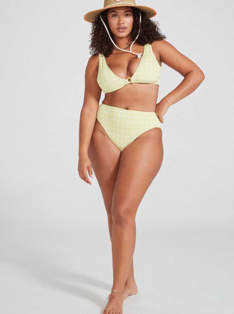 Linden Green Check Me Out  S Roxy Salty Shine High-Waisted Bikini Bottom | DQBJRT692