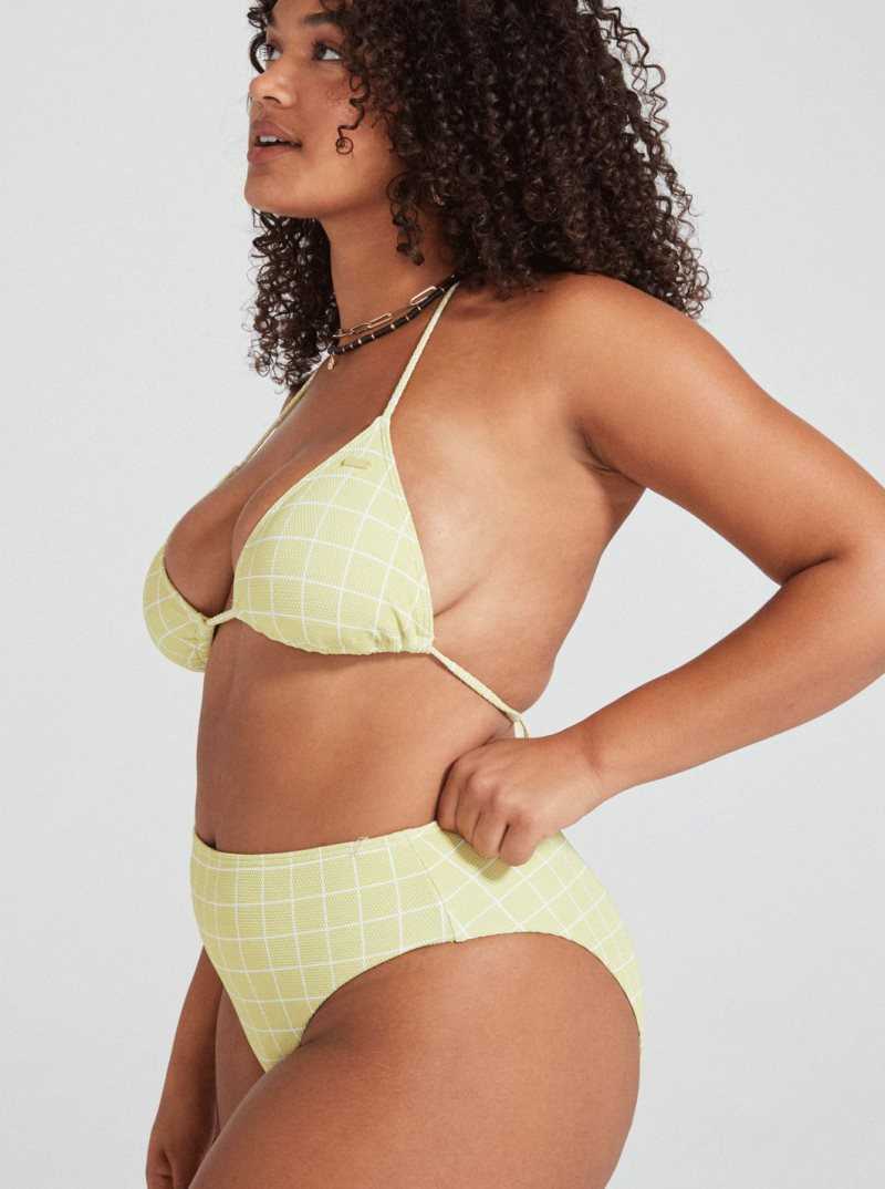 Linden Green Check Me Out  S Roxy Salty Shine High-Waisted Bikini Bottom | DQBJRT692