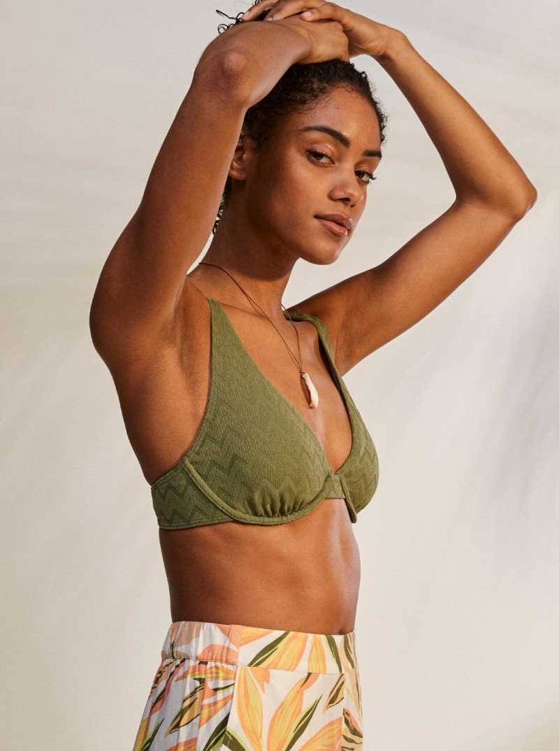 Loden Green Roxy Current Coolness D-Cup Underwired Bikini Top | QHELGT362