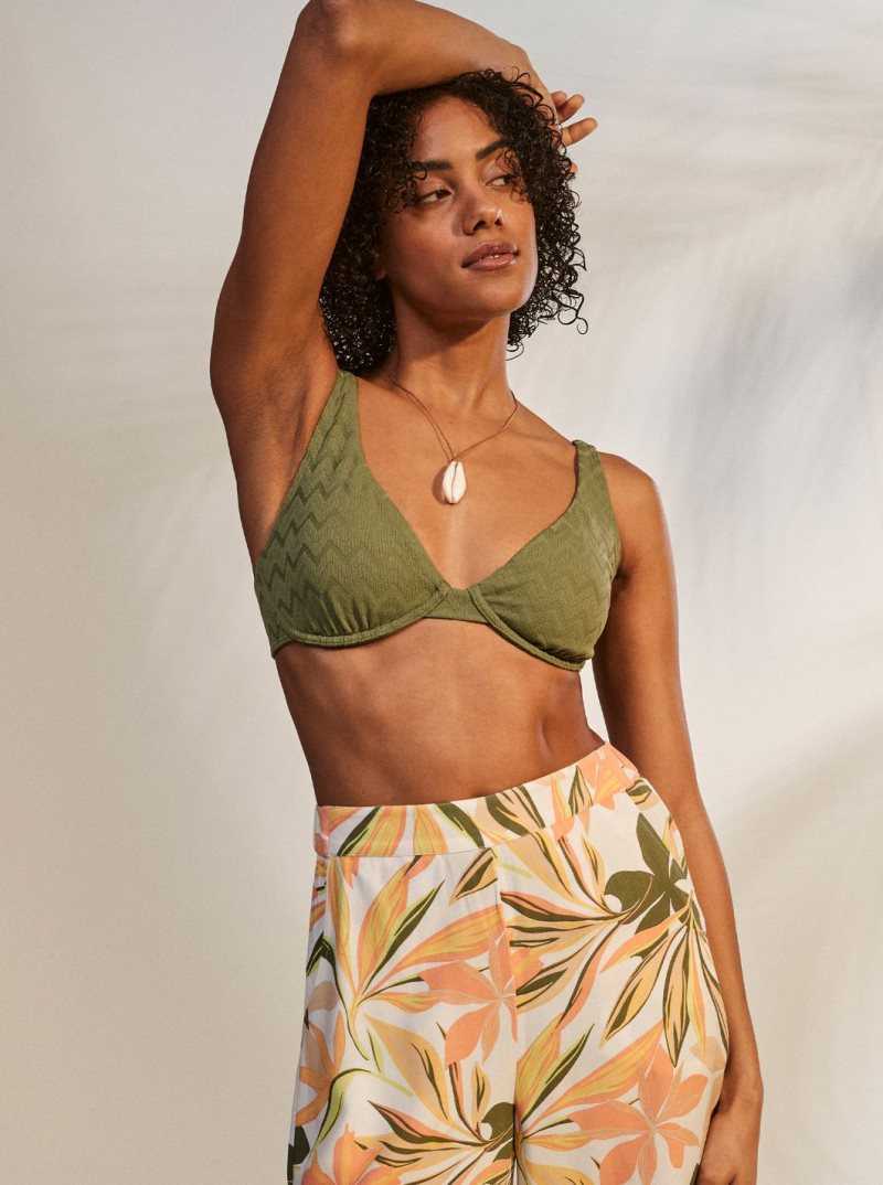 Loden Green Roxy Current Coolness D-Cup Underwired Bikini Top | QHELGT362