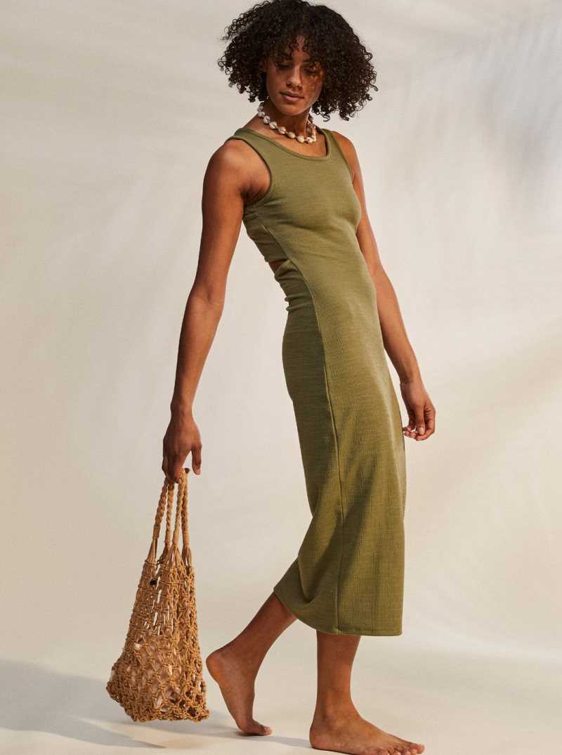 Loden Green Roxy Good Keepsake Strappy Midi Dress | JGOQTU574