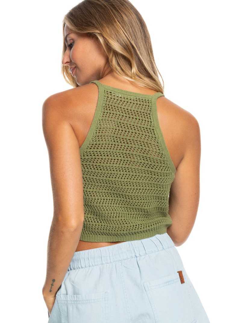 Loden Green Roxy Malibu Crush Knitted Halter Top | USYWHM031