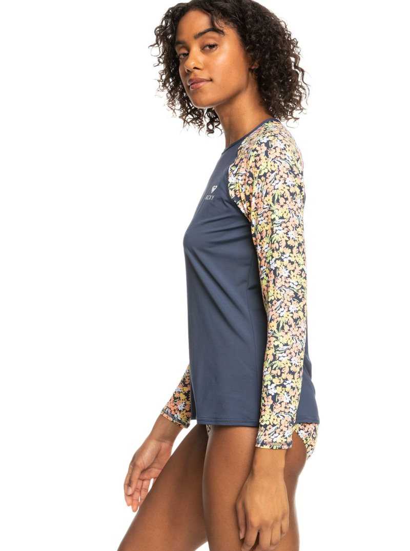 Mood Indigo Ditsy Love Roxy Printed UPF 50 Long Sleeve Front Zip Rashguard | DYULJI063