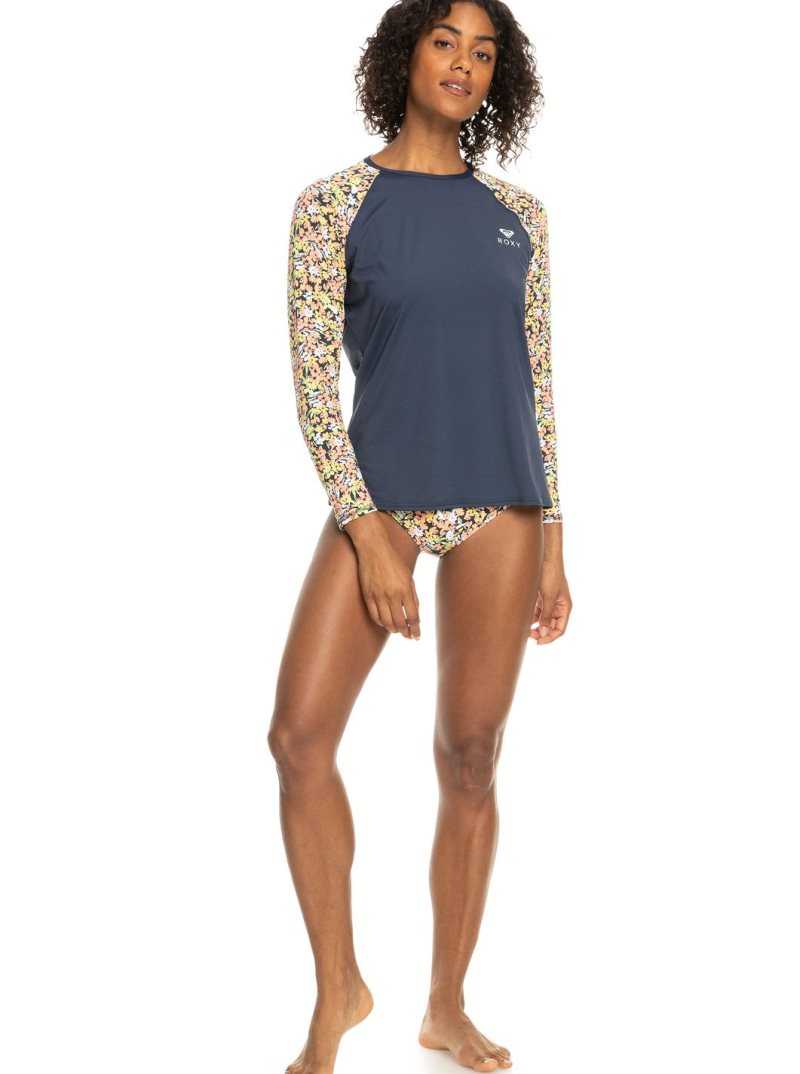 Mood Indigo Ditsy Love Roxy Printed UPF 50 Long Sleeve Front Zip Rashguard | DYULJI063