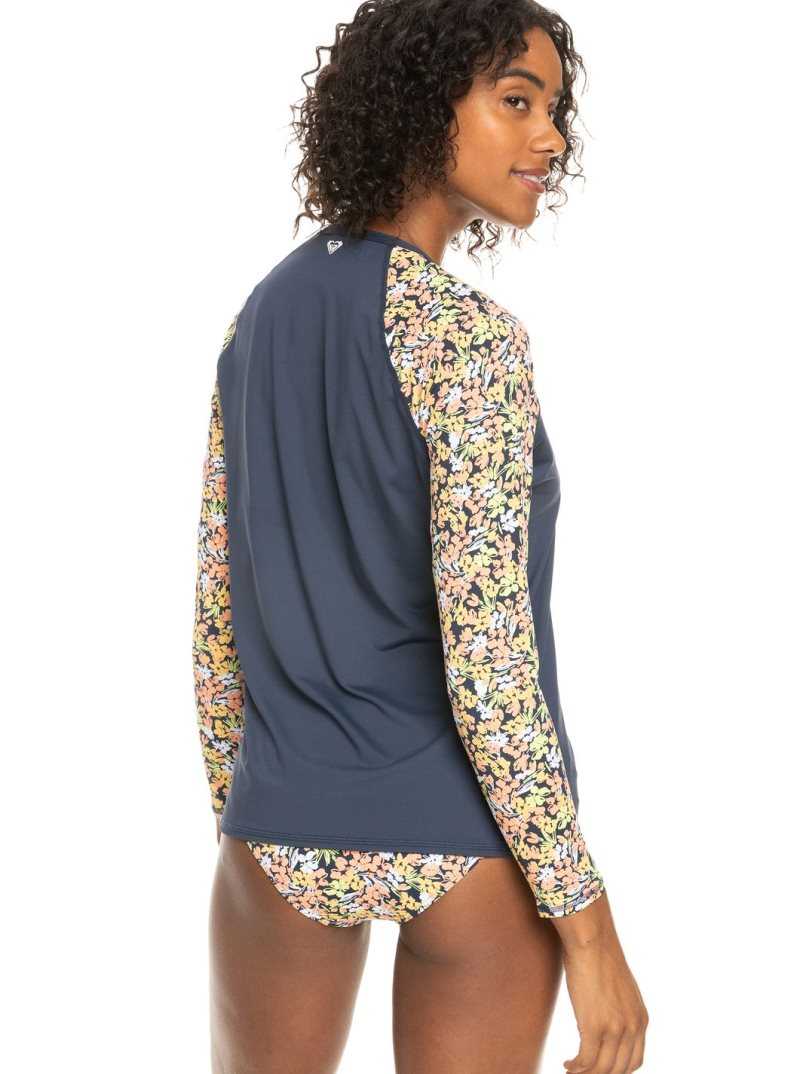 Mood Indigo Ditsy Love Roxy Printed UPF 50 Long Sleeve Front Zip Rashguard | DYULJI063