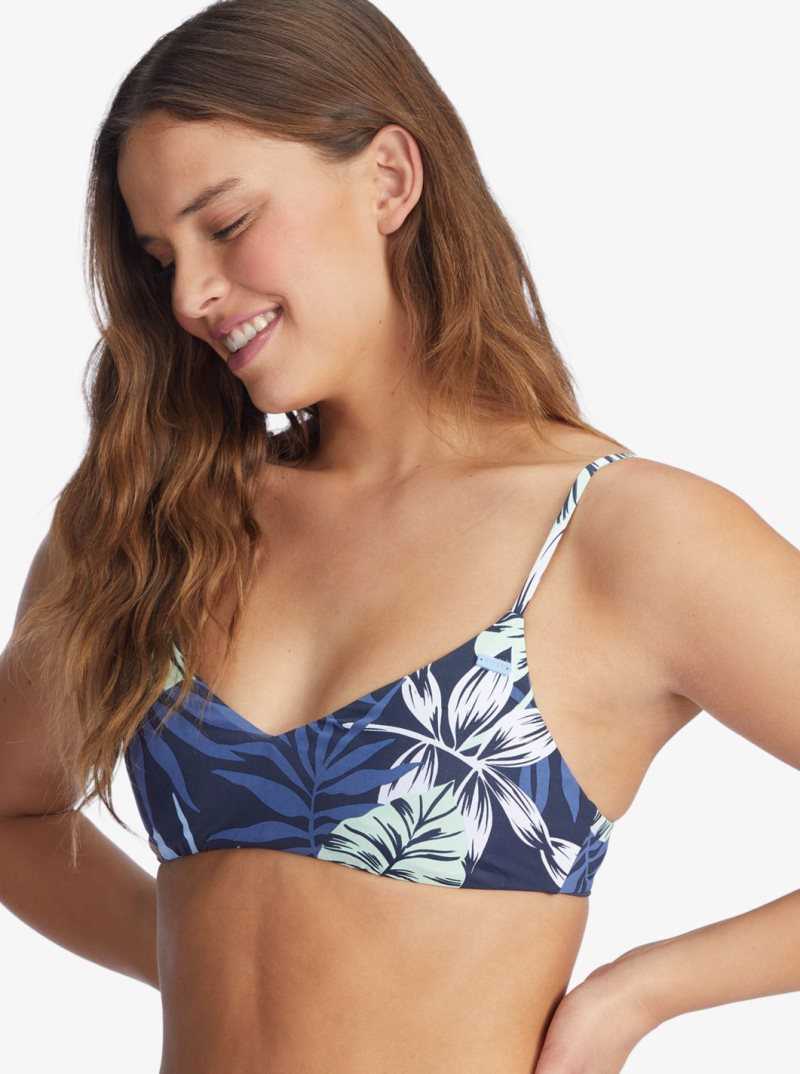 Mood Indigo Seaside Tropics Roxy Printed Beach Classics Athletic Triangle Bikini Top | OVGSPT876