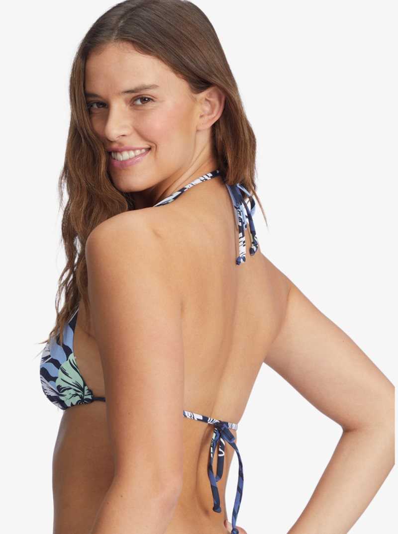 Mood Indigo Seaside Tropics Roxy Printed Beach Classics Elongated Triangle Bikini Top | PIEXCT209