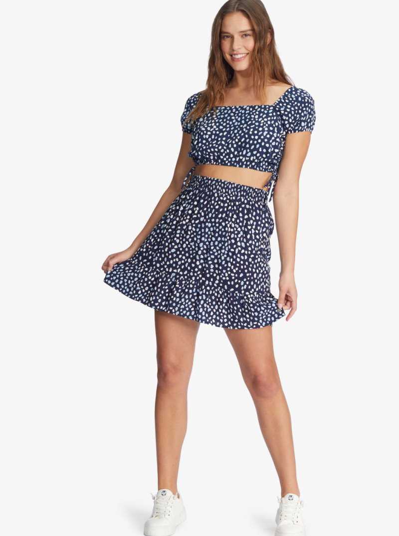 Mood Indigo Wild Dots Roxy Dear Amor Indigo Short Sleeve Crop Top | RZKIYB450