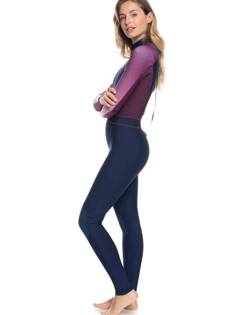 Navy Nights/Red Plum/Garnet Roxy 3/2mm Rise Collection Back Zip Wetsuit | LRZYGV846