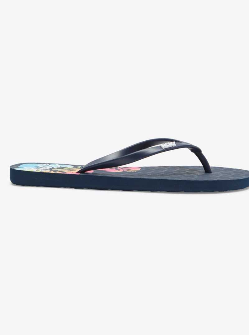 Navy Roxy Viva Stamp Flip-Flops | LXFYIO821