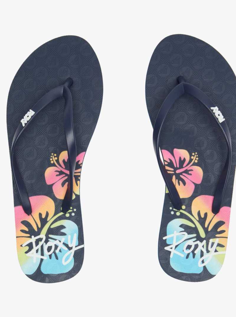 Navy Roxy Viva Stamp Flip-Flops | LXFYIO821