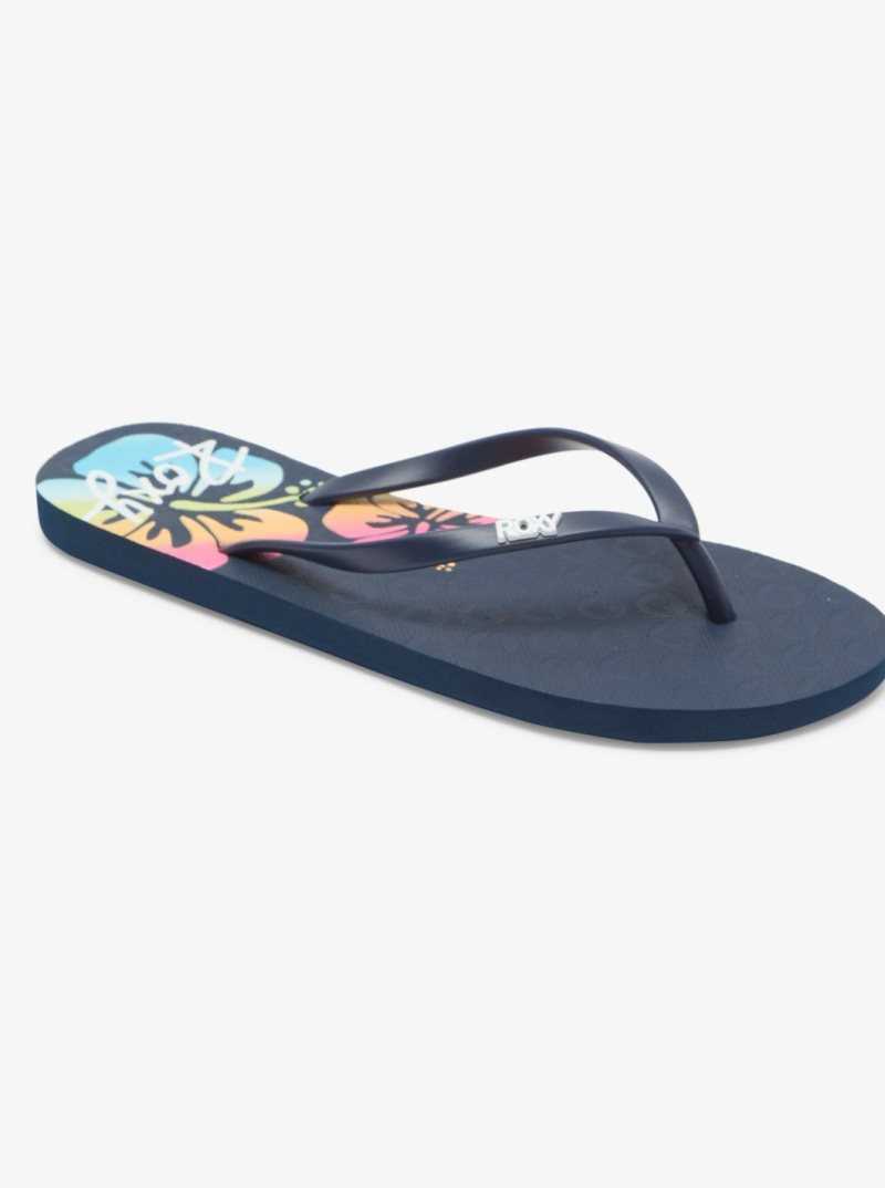 Navy Roxy Viva Stamp Flip-Flops | LXFYIO821