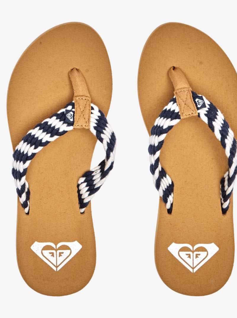 Navy White Roxy Porto Flip-Flops | UGJFMQ014