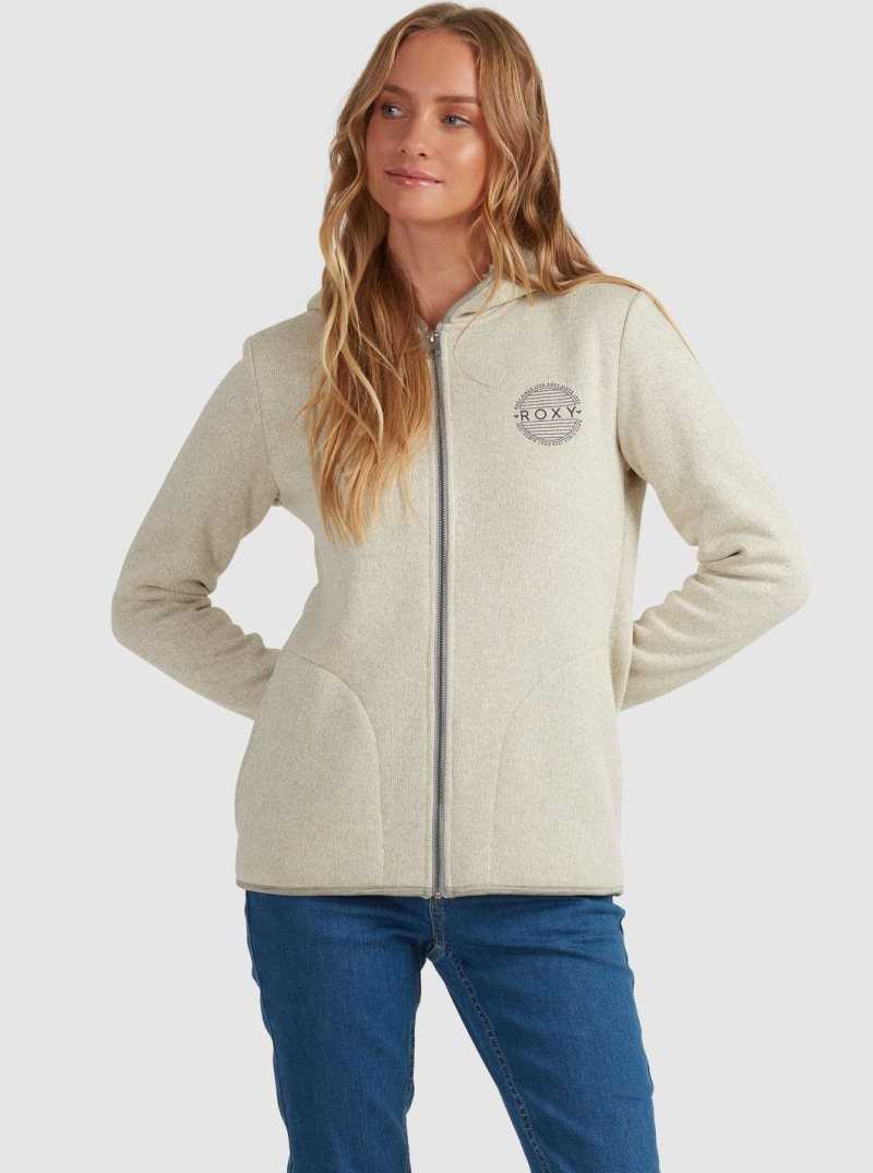 Oatmeal Heather Roxy Petal Fever Zip-Up Hoodie | UIQCHW095