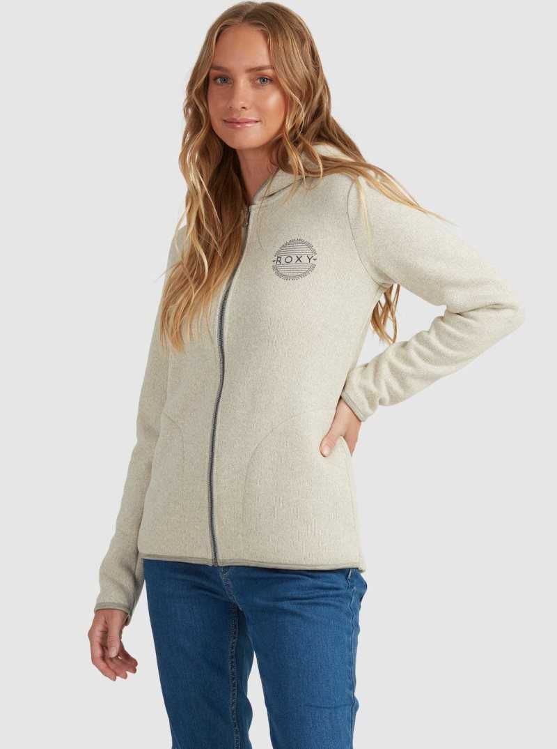 Oatmeal Heather Roxy Petal Fever Zip-Up Hoodie | UIQCHW095