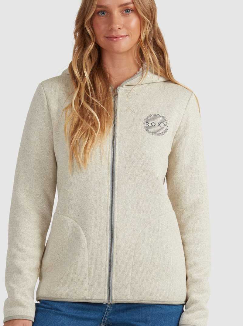 Oatmeal Heather Roxy Petal Fever Zip-Up Hoodie | UIQCHW095