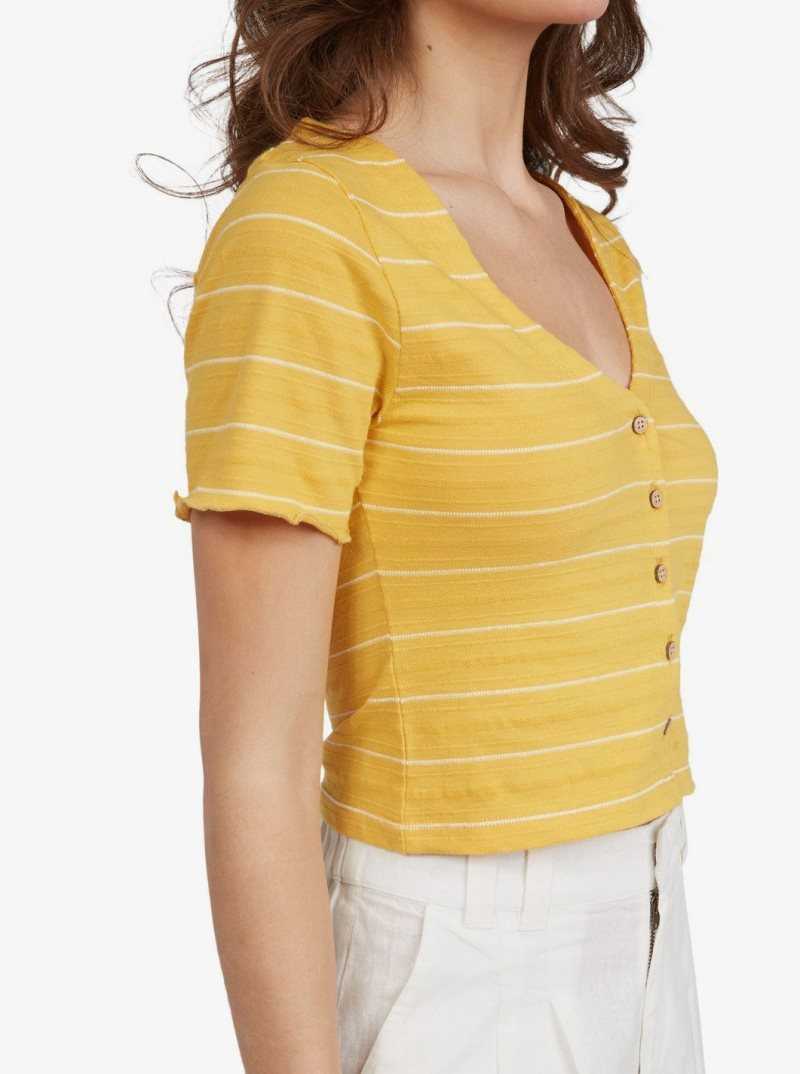 Ochre Beachy Yarn Roxy Uncomplicated Mind Button Up Top | AVICSM758