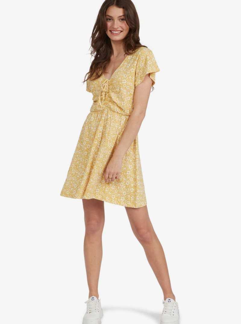 Ochre Woodblock Ditsy Roxy Simple Thoughts Dress | GXVTWS958