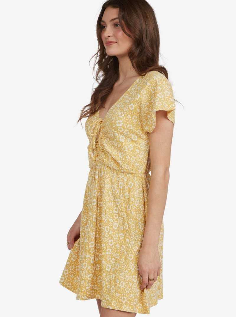 Ochre Woodblock Ditsy Roxy Simple Thoughts Dress | GXVTWS958