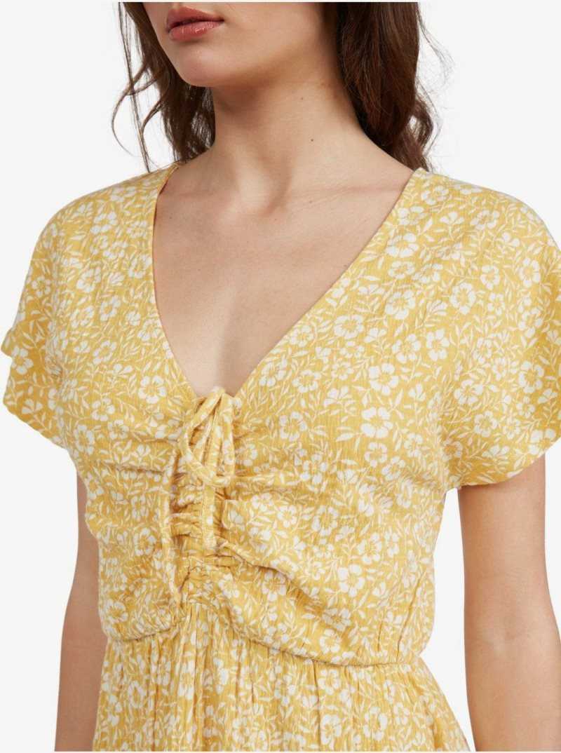 Ochre Woodblock Ditsy Roxy Simple Thoughts Dress | GXVTWS958