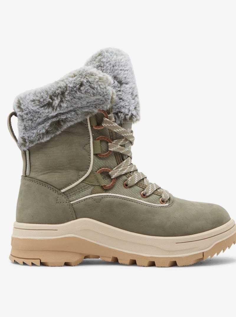 Olive Roxy Yuma Lace-Up Boots | WGRMQZ837